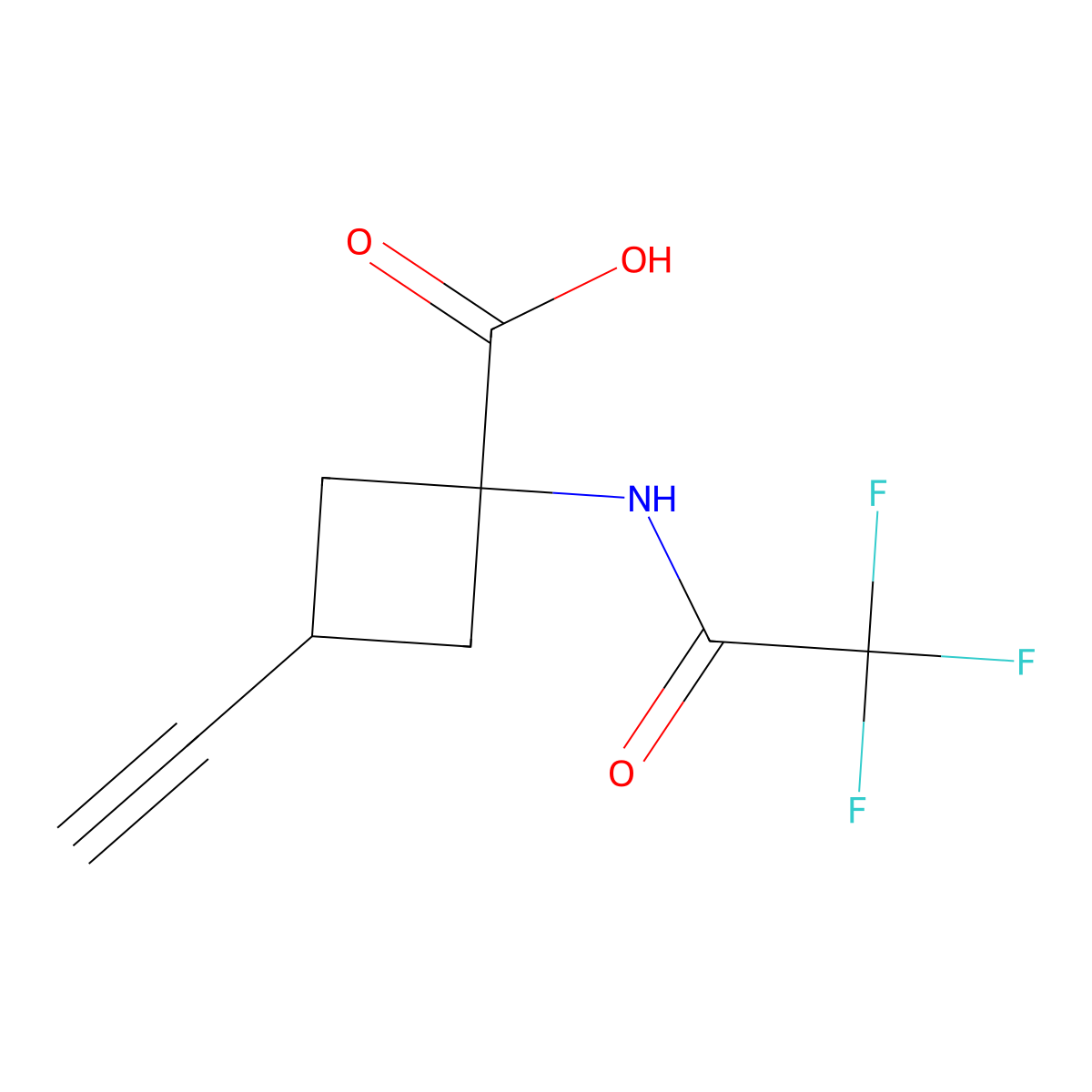 3-Ethynyl-1-(2,2,2-trifluoroacetamido)cyclobutane-1-carboxylic acid molecular structure, CAS 2680702-29-6