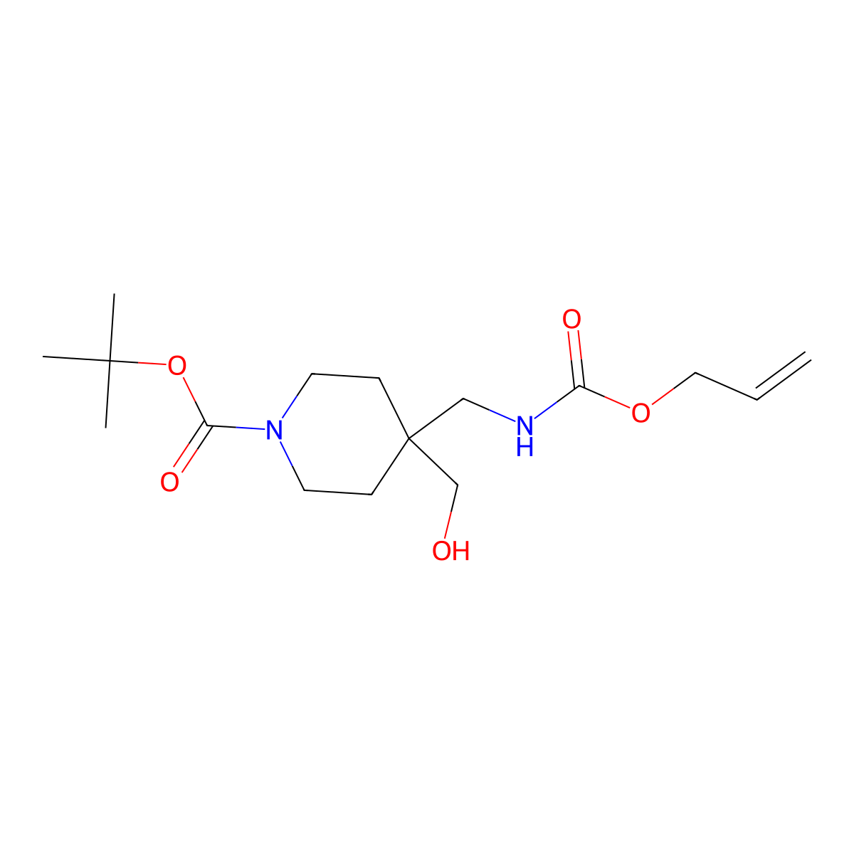Tert-butyl 4-(hydroxymethyl)-4-({[(prop-2-en-1-yloxy)carbonyl]amino}methyl)piperidine-1-carboxylate molecular structure, CAS 2680702-50-3