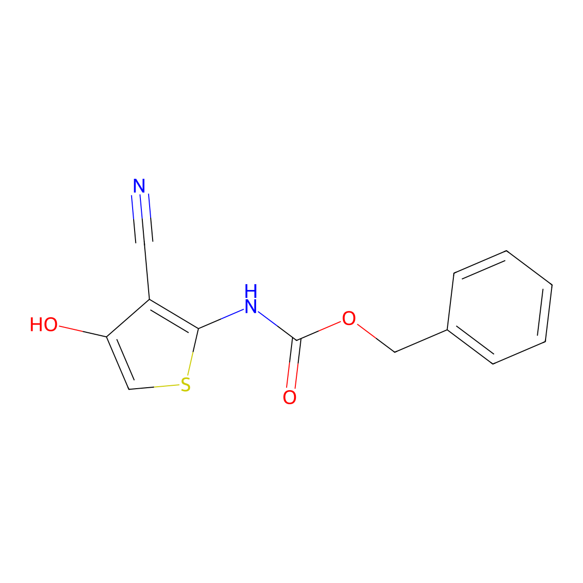 benzyl N-(3-cyano-4-hydroxythiophen-2-yl)carbamate molecular structure, CAS 2680702-55-8