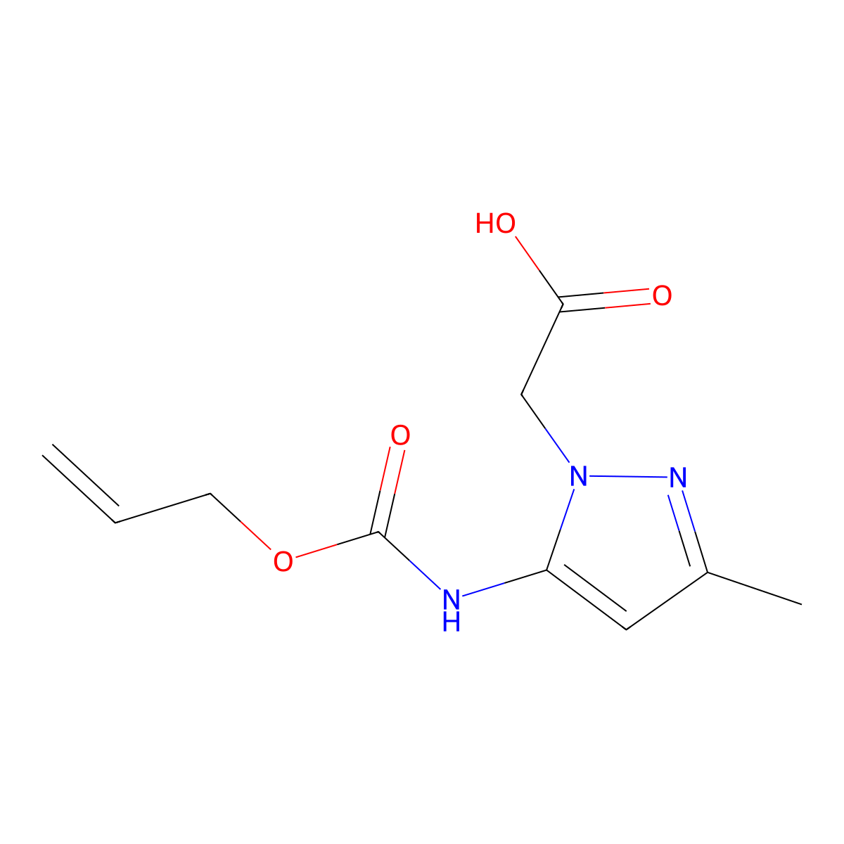 2-(3-methyl-5-{[(prop-2-en-1-yloxy)carbonyl]amino}-1H-pyrazol-1-yl)acetic acid molecular structure, CAS 2680702-70-7