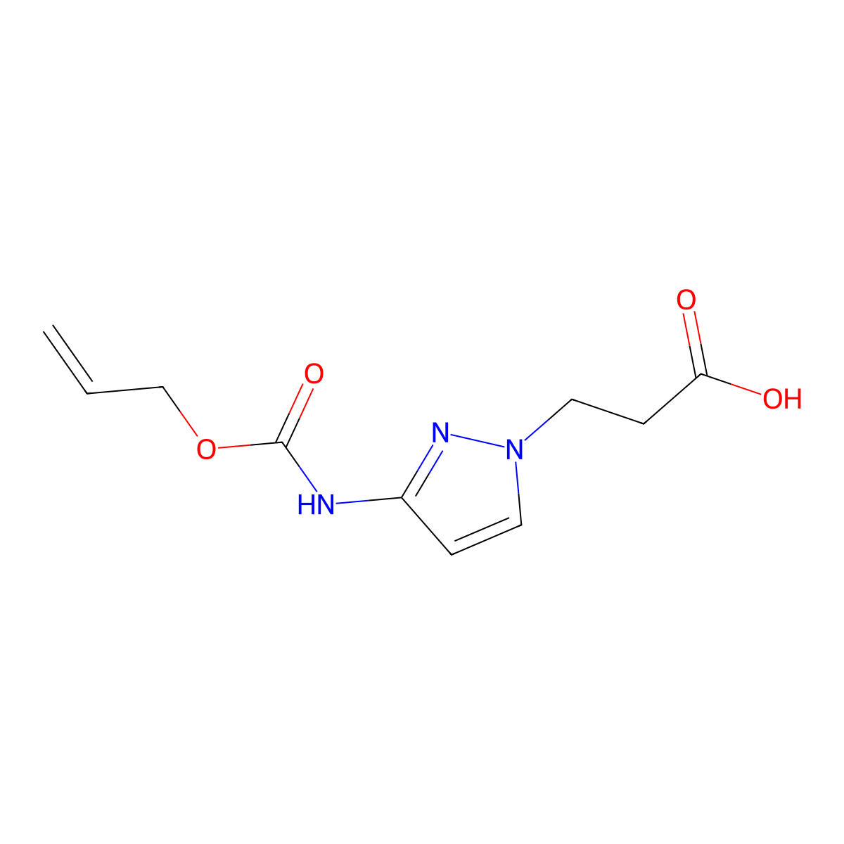 3-(3-{[(prop-2-en-1-yloxy)carbonyl]amino}-1H-pyrazol-1-yl)propanoic acid molecular structure, CAS 2680702-73-0