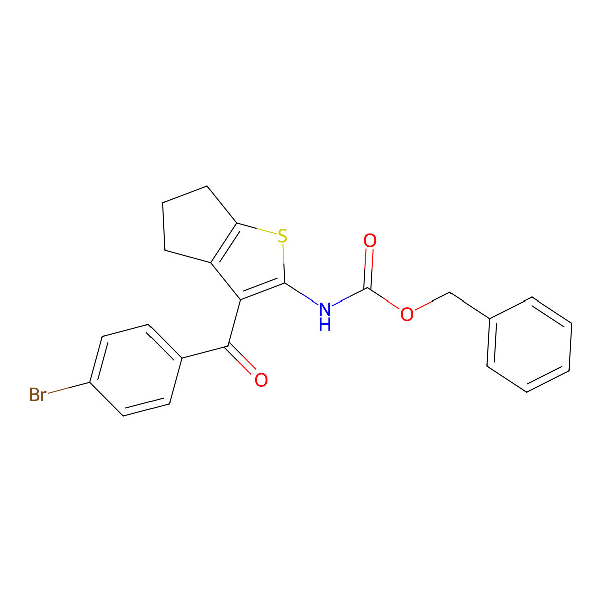 benzyl N-[3-(4-bromobenzoyl)-4H,5H,6H-cyclopenta[b]thiophen-2-yl]carbamate molecular structure, CAS 2680702-87-6