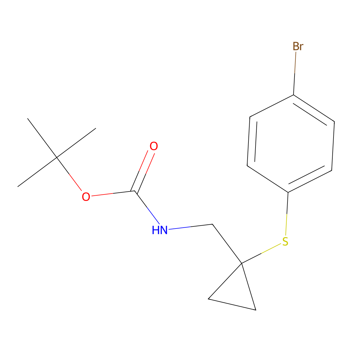tert-butyl N-({1-[(4-bromophenyl)sulfanyl]cyclopropyl}methyl)carbamate molecular structure, CAS 2680702-90-1