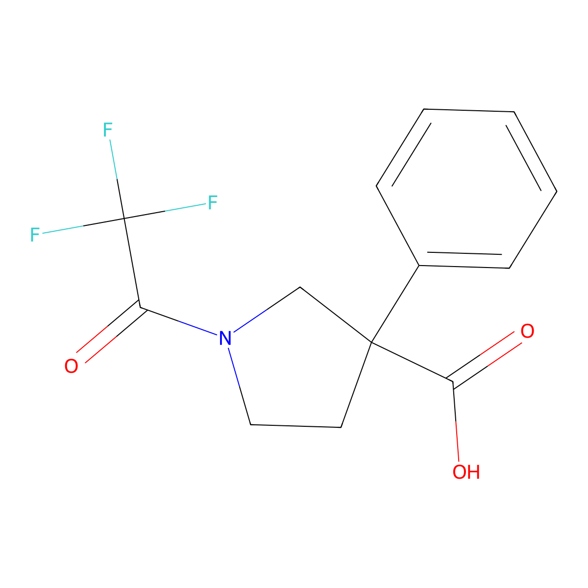 3-Phenyl-1-(2,2,2-trifluoroacetyl)pyrrolidine-3-carboxylic acid molecular structure, CAS 2680702-95-6