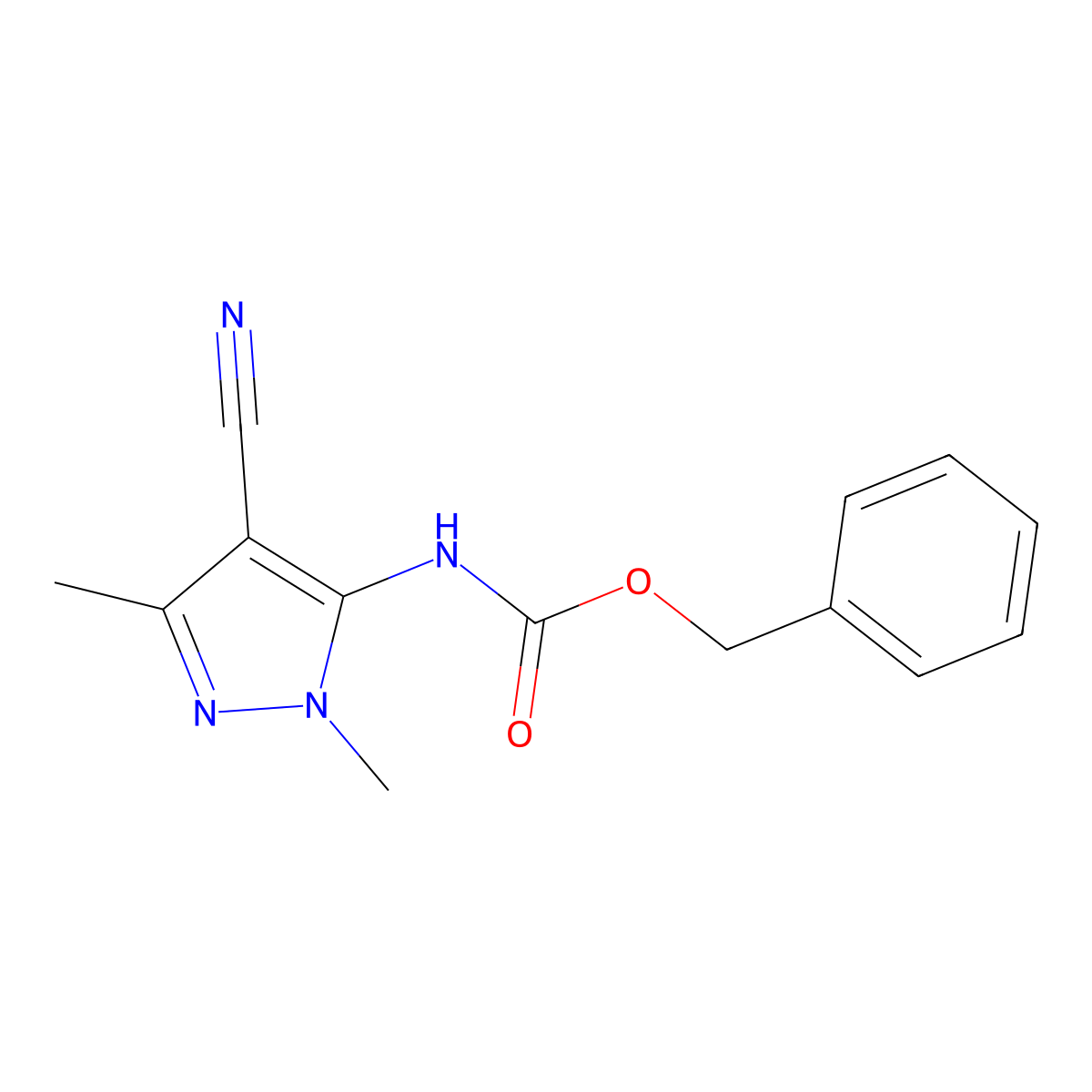 benzyl N-(4-cyano-1,3-dimethyl-1H-pyrazol-5-yl)carbamate molecular structure, CAS 2680703-05-1