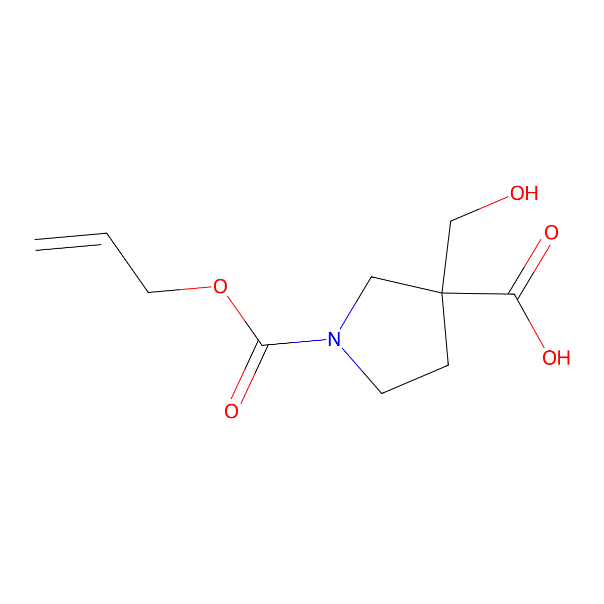 3-(Hydroxymethyl)-1-[(prop-2-en-1-yloxy)carbonyl]pyrrolidine-3-carboxylic acid molecular structure, CAS 2680703-17-5