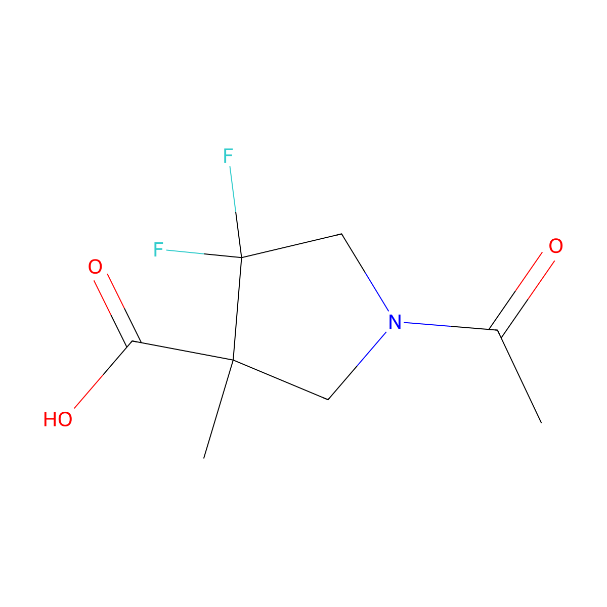 1-Acetyl-4,4-difluoro-3-methylpyrrolidine-3-carboxylic acid molecular structure, CAS 2680703-26-6