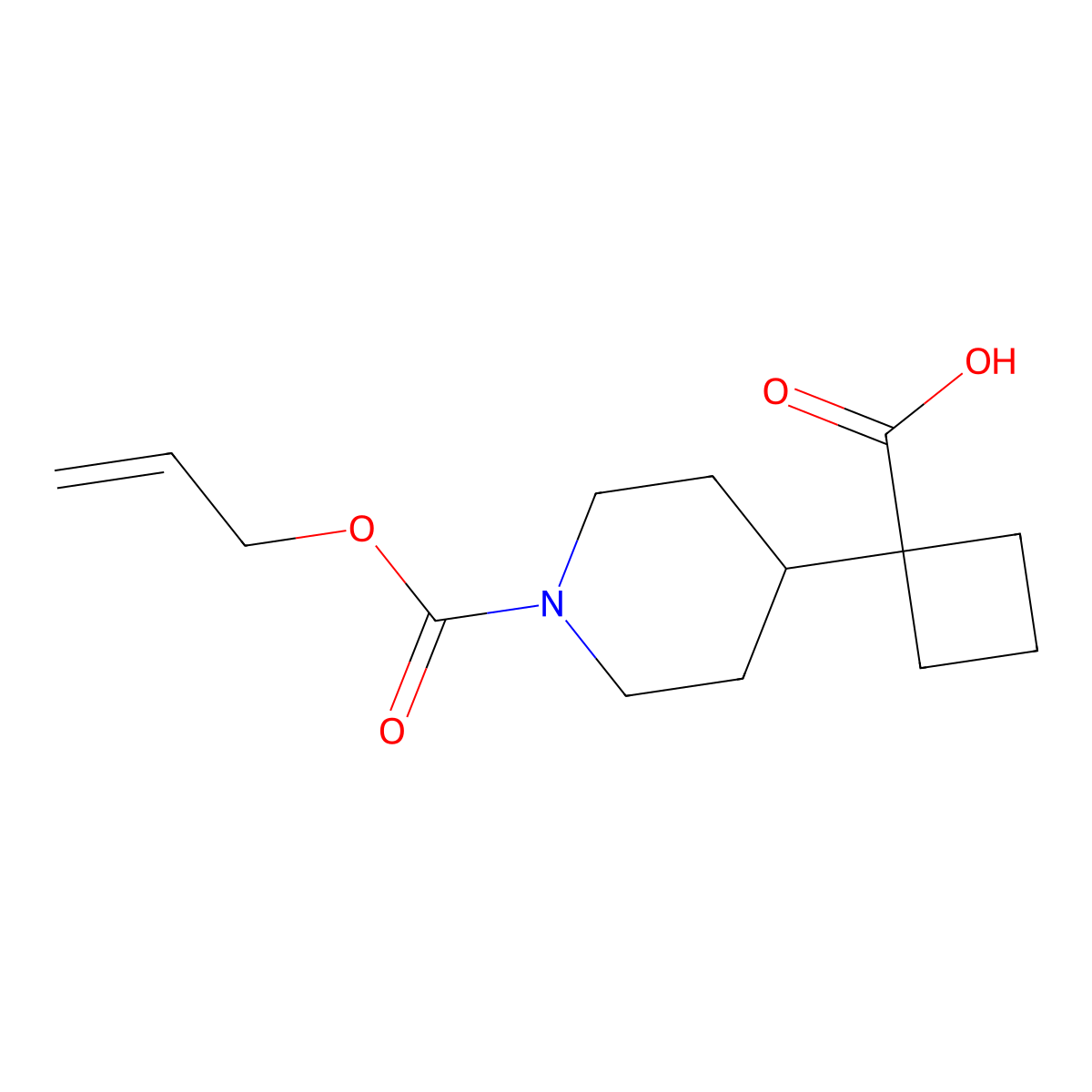 1-{1-[(Prop-2-en-1-yloxy)carbonyl]piperidin-4-yl}cyclobutane-1-carboxylic acid molecular structure, CAS 2680703-30-2