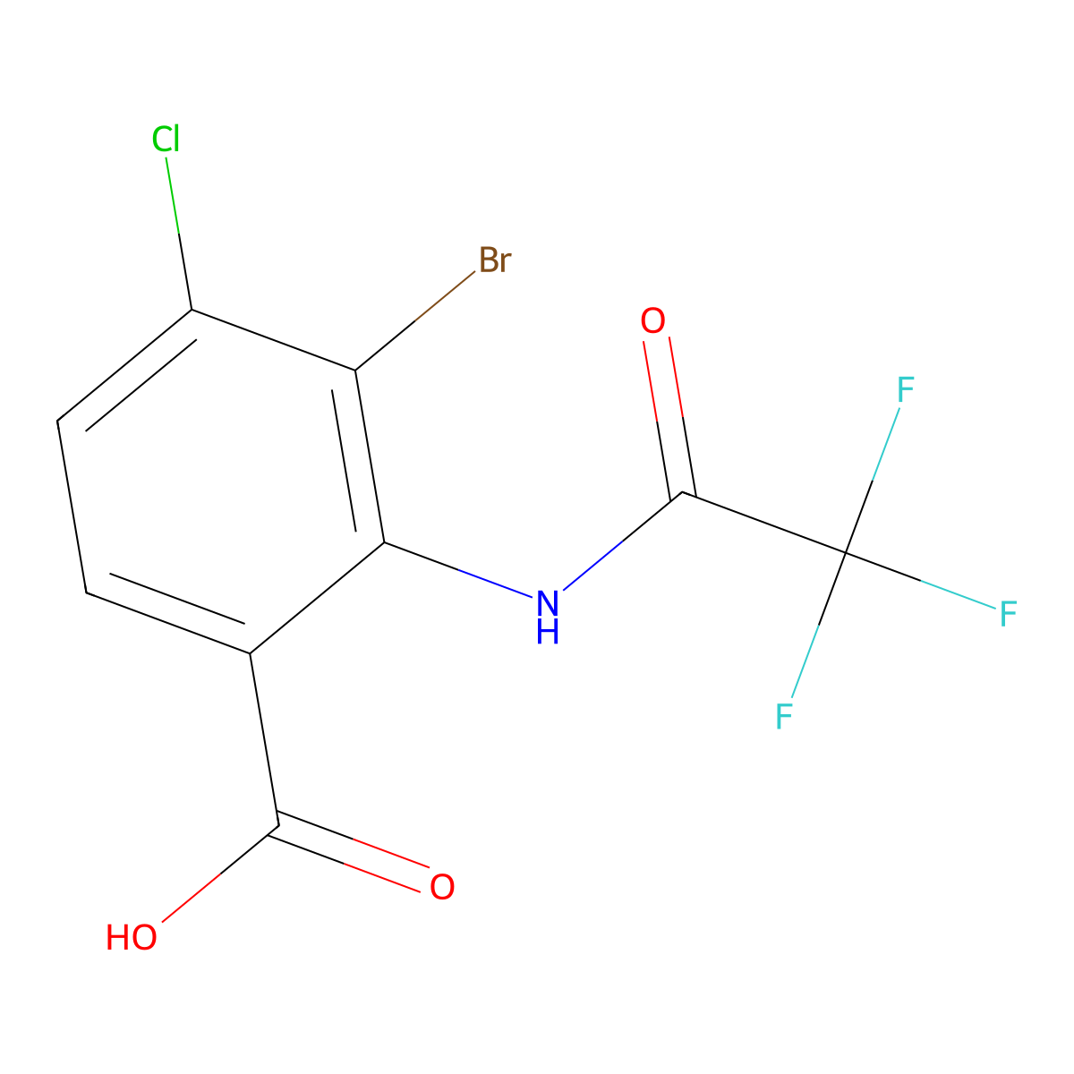 3-Bromo-4-chloro-2-(2,2,2-trifluoroacetamido)benzoic acid molecular structure, CAS 2680703-35-7