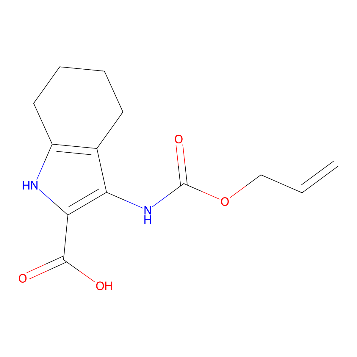 3-{[(prop-2-en-1-yloxy)carbonyl]amino}-4,5,6,7-tetrahydro-1H-indole-2-carboxylic acid molecular structure, CAS 2680703-38-0