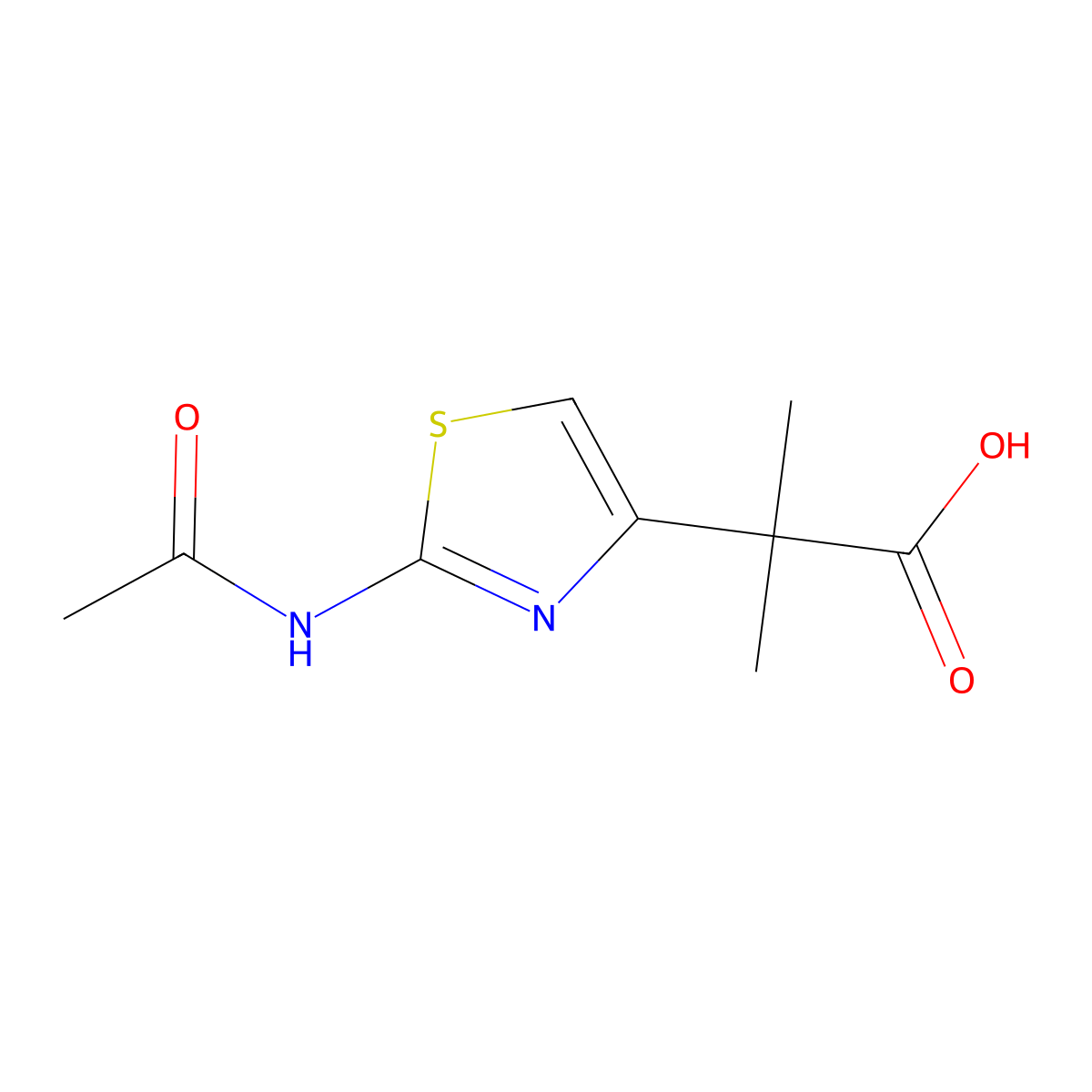 2-(2-Acetamido-1,3-thiazol-4-yl)-2-methylpropanoic acid molecular structure, CAS 2680703-58-4