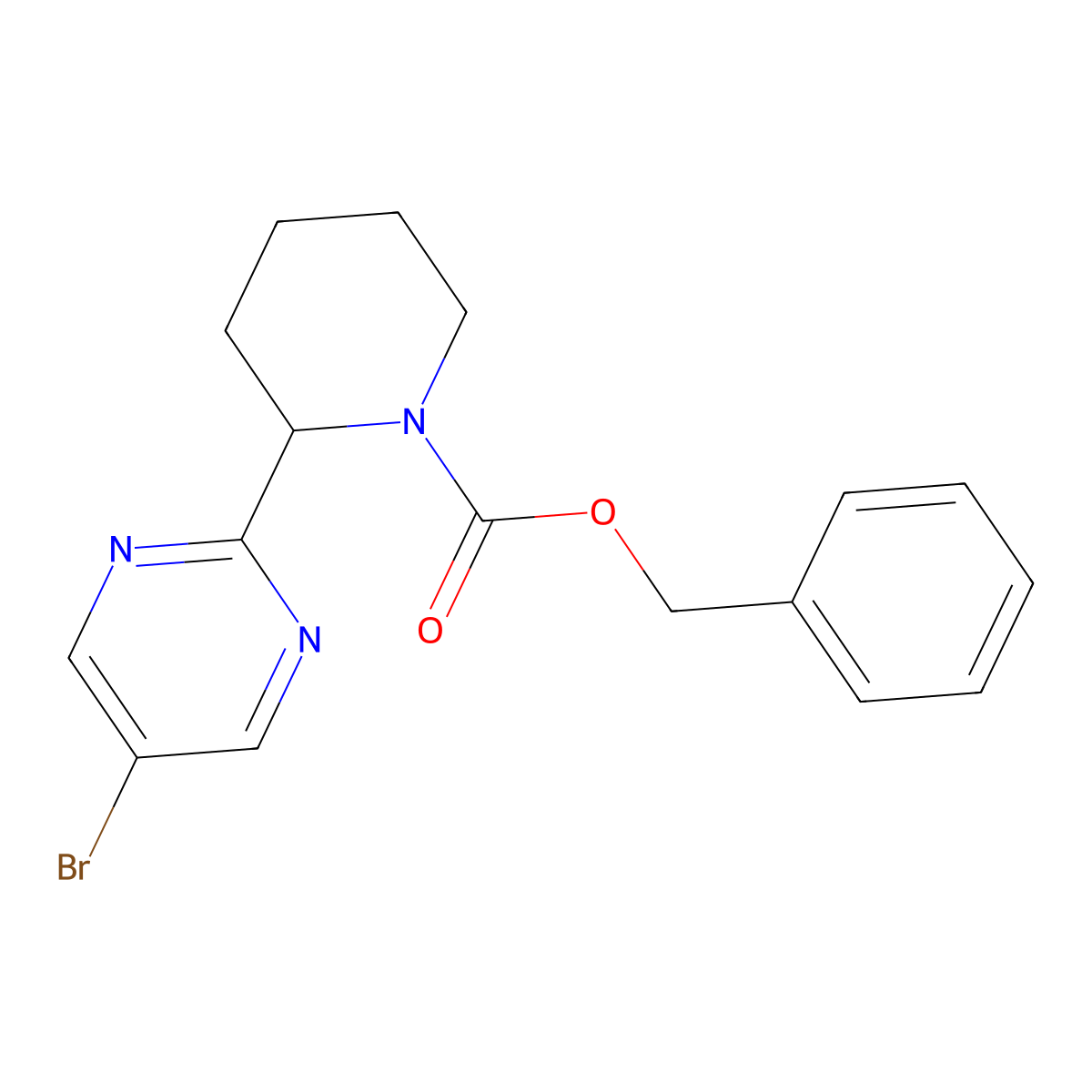 Benzyl 2-(5-bromopyrimidin-2-yl)piperidine-1-carboxylate molecular structure, CAS 2680703-62-0