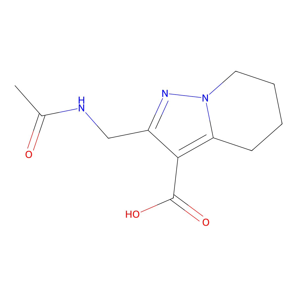2-(acetamidomethyl)-4H,5H,6H,7H-pyrazolo[1,5-a]pyridine-3-carboxylic acid molecular structure, CAS 2680703-63-1