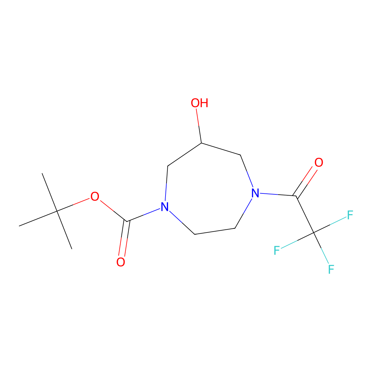 Tert-butyl 6-hydroxy-4-(trifluoroacetyl)-1,4-diazepane-1-carboxylate molecular structure, CAS 2680703-66-4