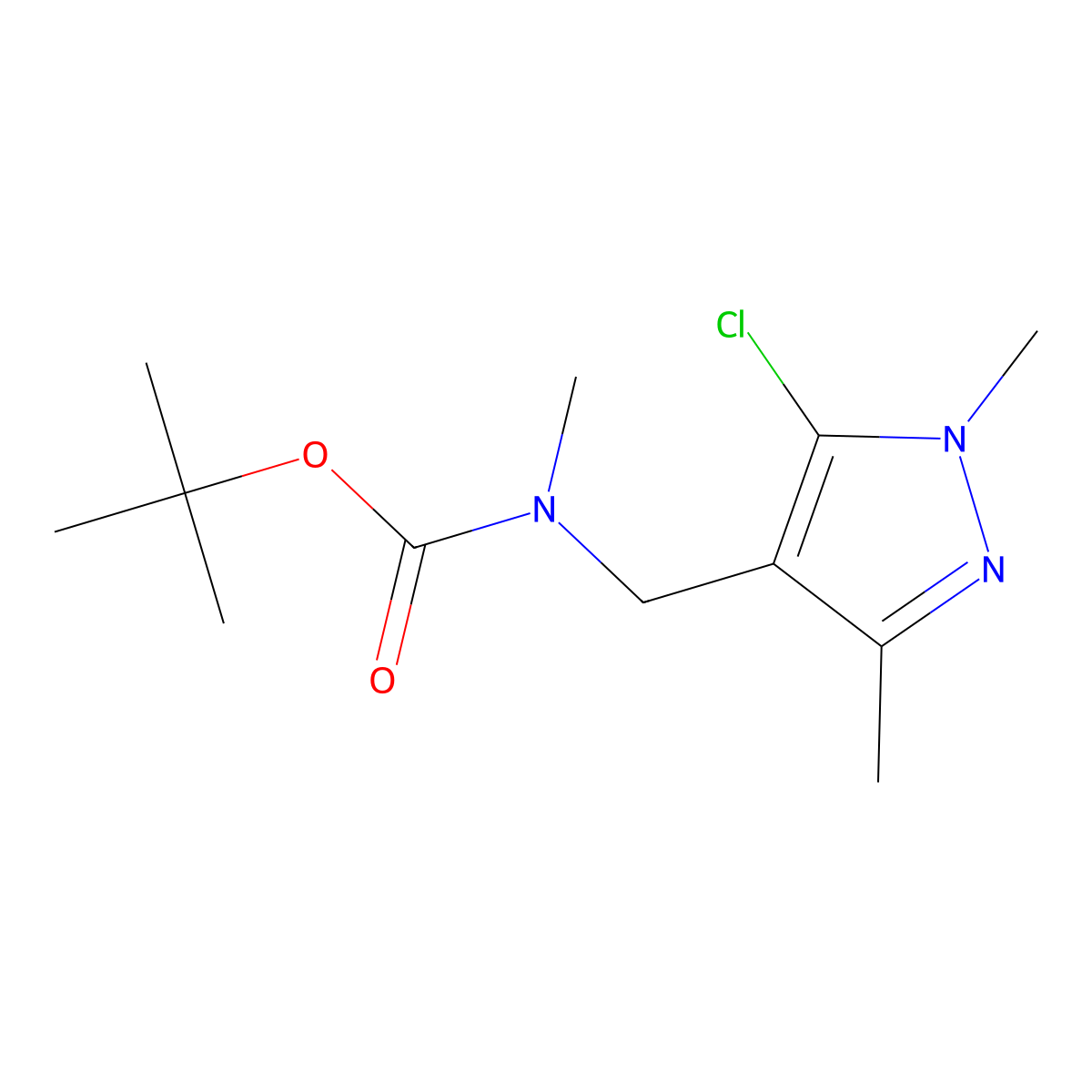 tert-butyl N-[(5-chloro-1,3-dimethyl-1H-pyrazol-4-yl)methyl]-N-methylcarbamate molecular structure, CAS 2680703-69-7