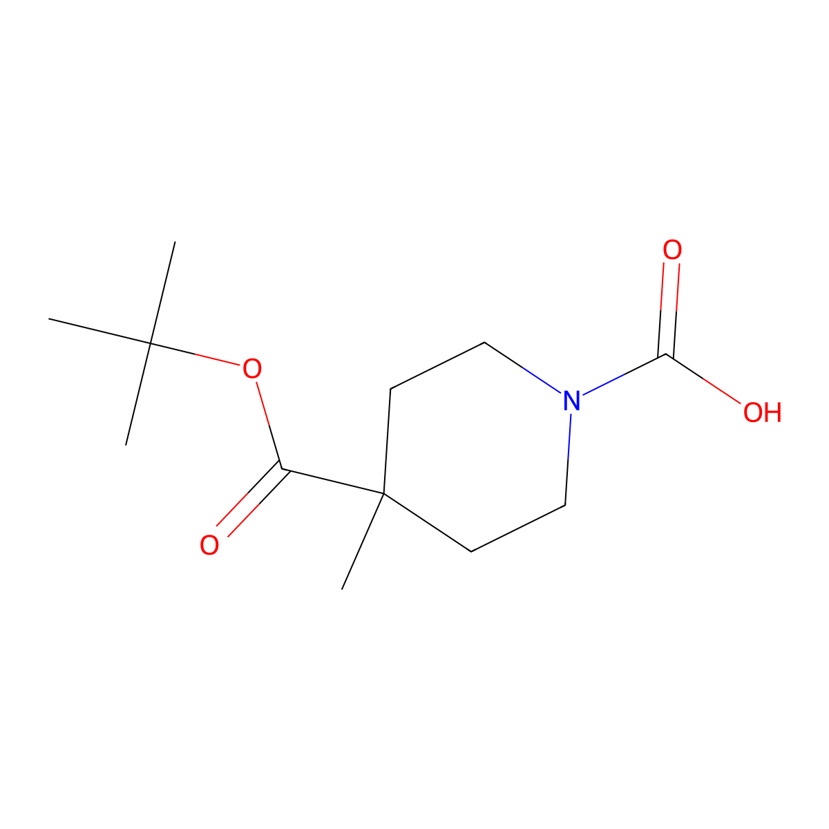 4-[(Tert-butoxy)carbonyl]-4-methylpiperidine-1-carboxylic acid molecular structure, CAS 2680703-76-6