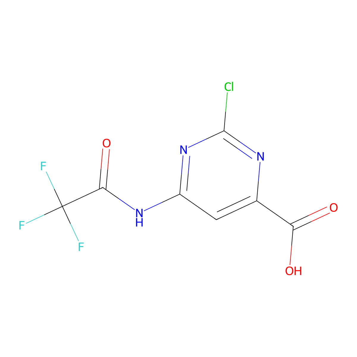 2-Chloro-6-(2,2,2-trifluoroacetamido)pyrimidine-4-carboxylic acid molecular structure, CAS 2680704-00-9