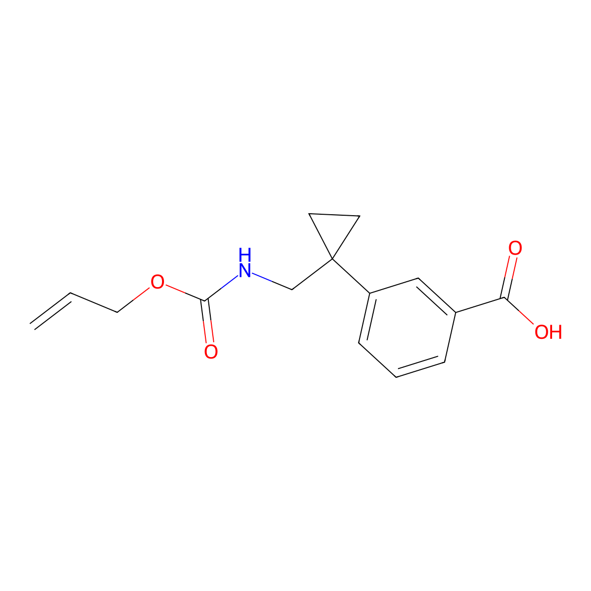 3-[1-({[(Prop-2-en-1-yloxy)carbonyl]amino}methyl)cyclopropyl]benzoic acid molecular structure, CAS 2680704-10-1