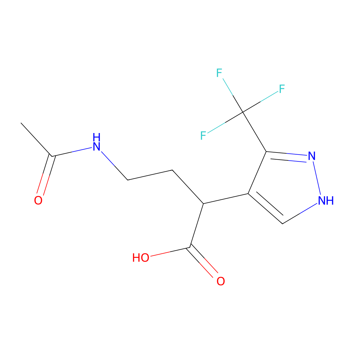4-acetamido-2-[3-(trifluoromethyl)-1H-pyrazol-4-yl]butanoic acid molecular structure, CAS 2680704-22-5