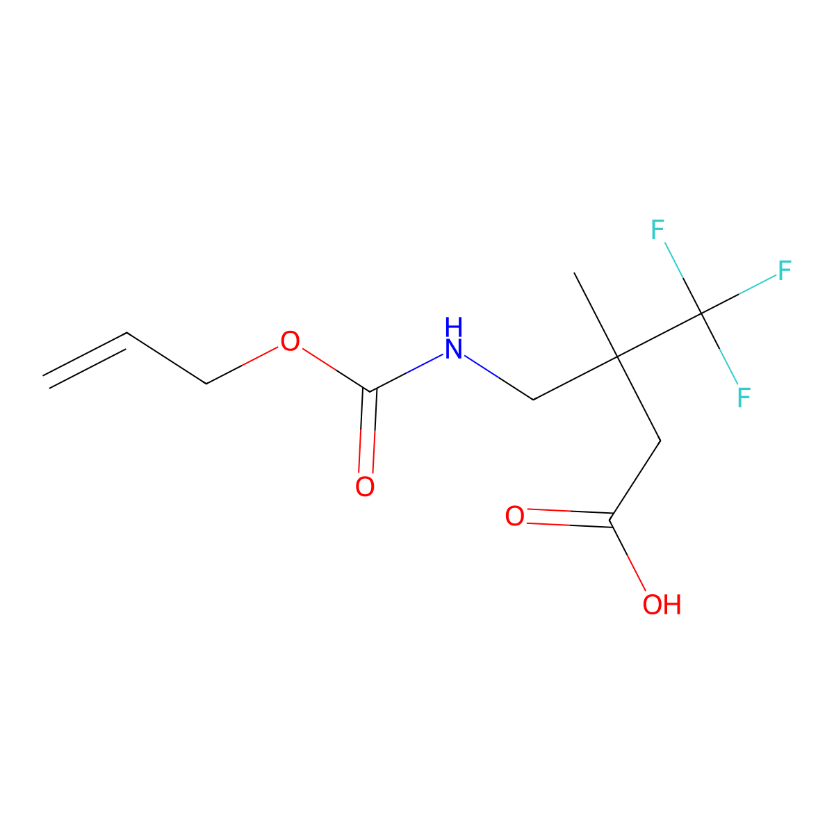 4,4,4-Trifluoro-3-methyl-3-({[(prop-2-en-1-yloxy)carbonyl]amino}methyl)butanoic acid molecular structure, CAS 2680704-38-3