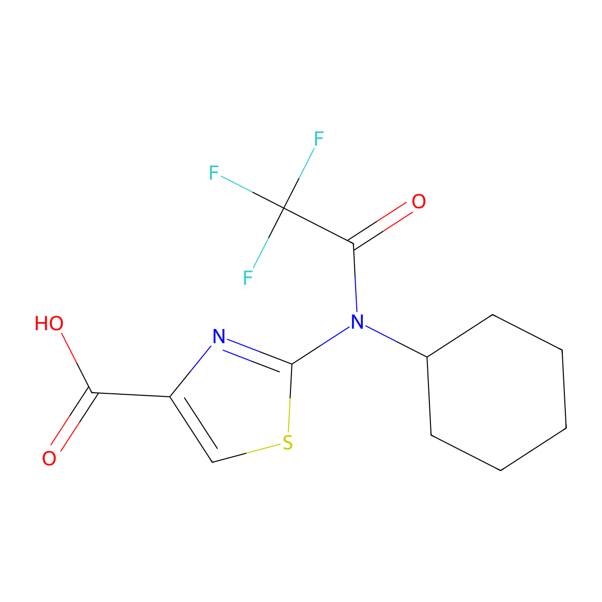 2-(N-cyclohexyl-2,2,2-trifluoroacetamido)-1,3-thiazole-4-carboxylic acid molecular structure, CAS 2680704-43-0
