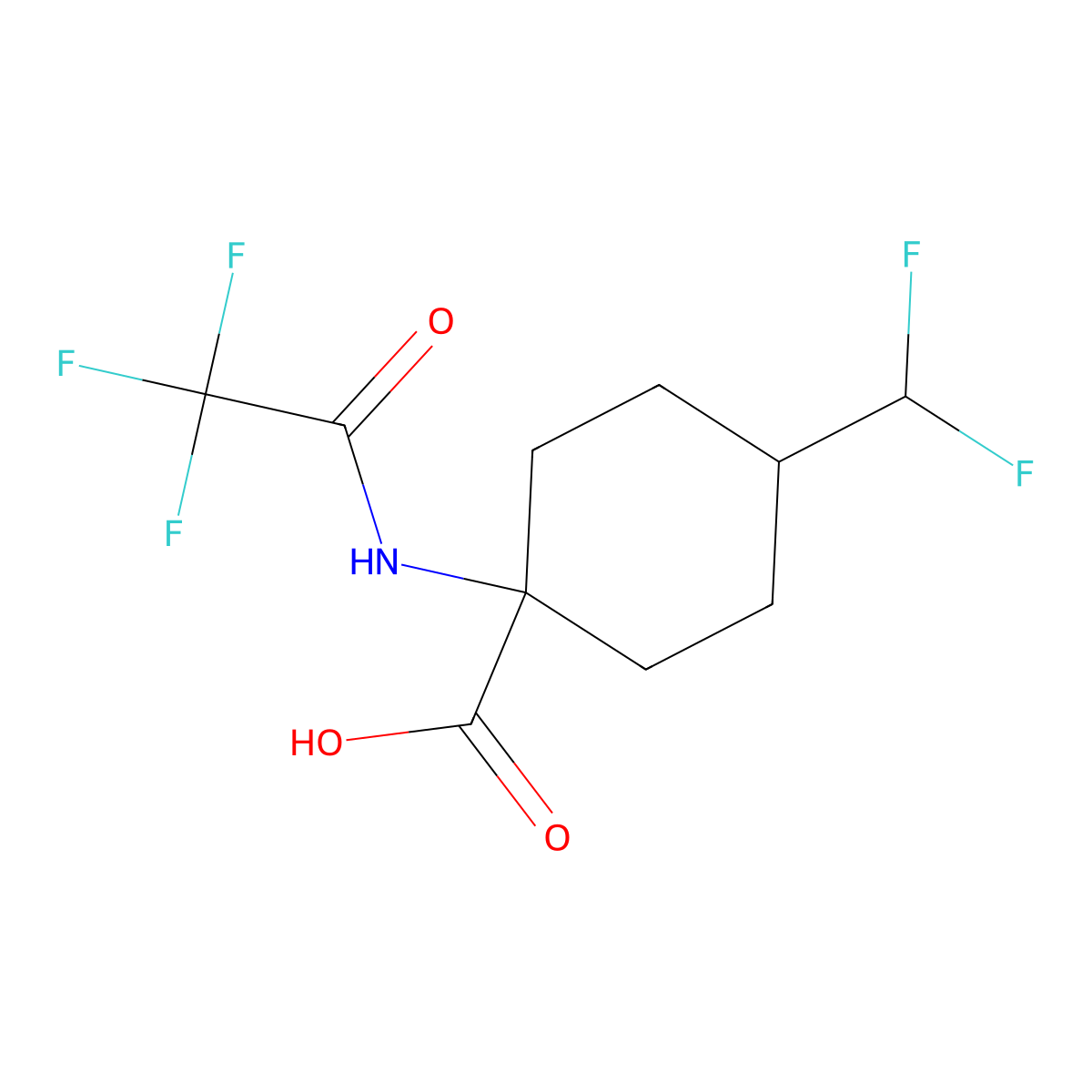 4-(Difluoromethyl)-1-(2,2,2-trifluoroacetamido)cyclohexane-1-carboxylic acid molecular structure, CAS 2680704-60-1