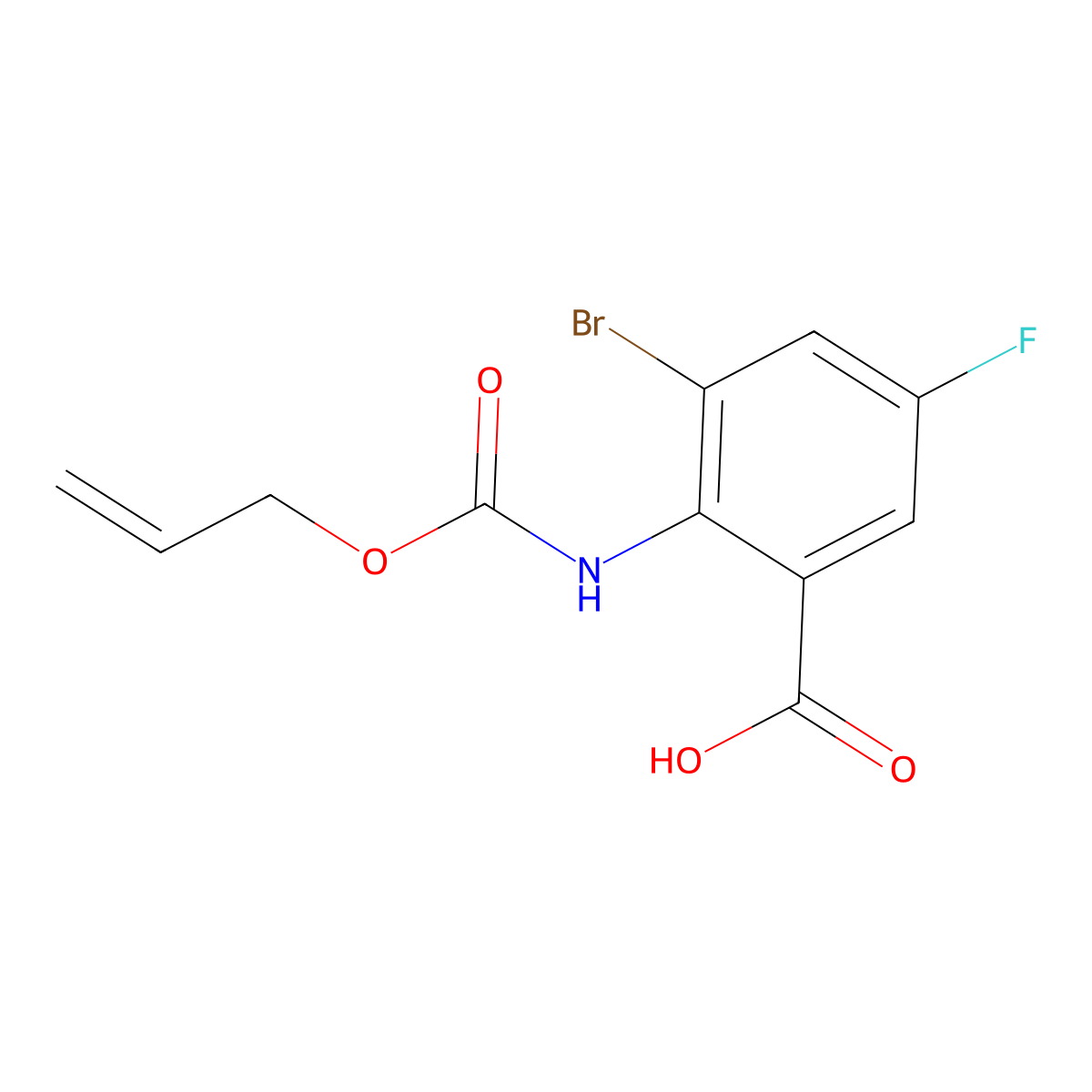 3-Bromo-5-fluoro-2-{[(prop-2-en-1-yloxy)carbonyl]amino}benzoic acid molecular structure, CAS 2680704-84-9