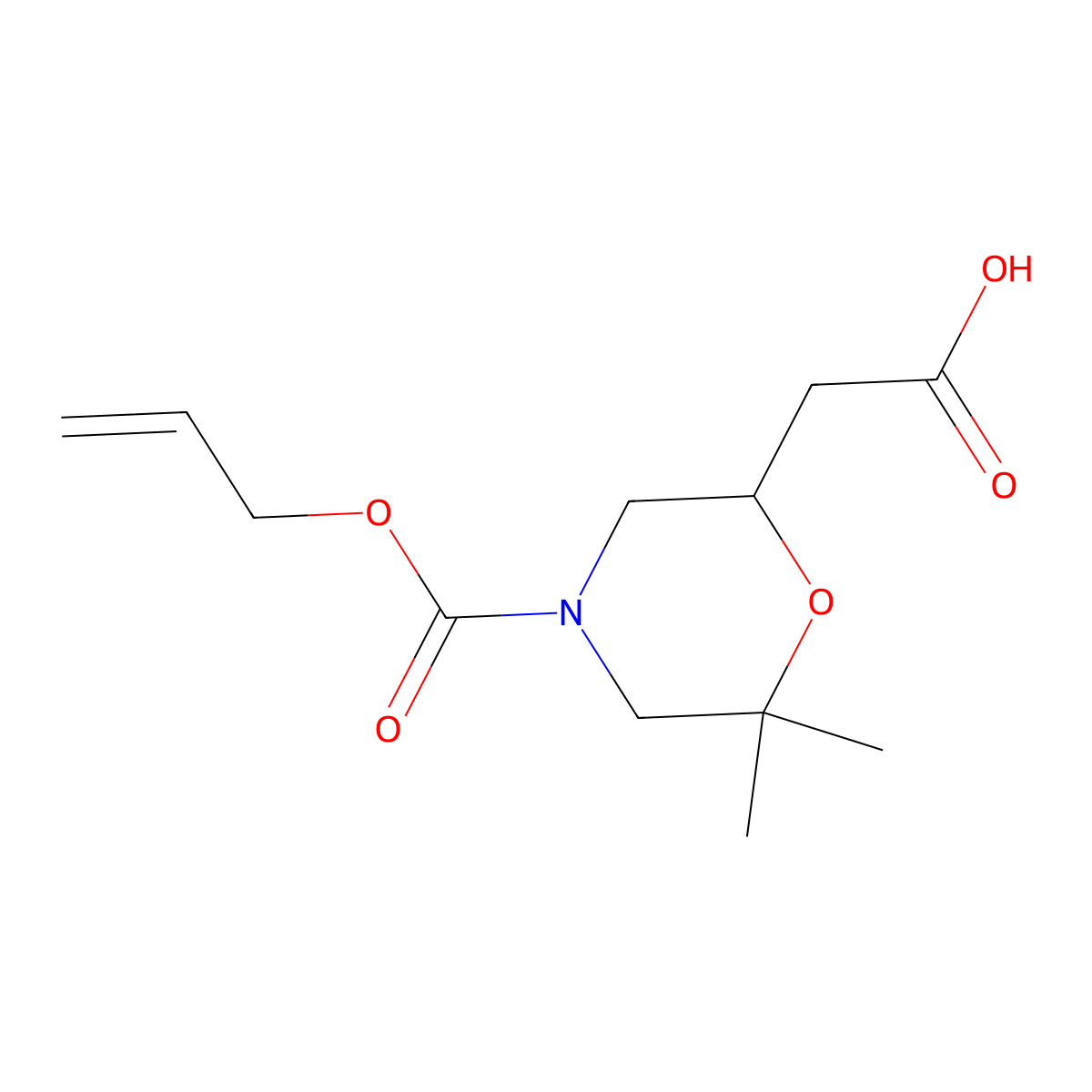2-{6,6-Dimethyl-4-[(prop-2-en-1-yloxy)carbonyl]morpholin-2-yl}acetic acid molecular structure, CAS 2680704-85-0