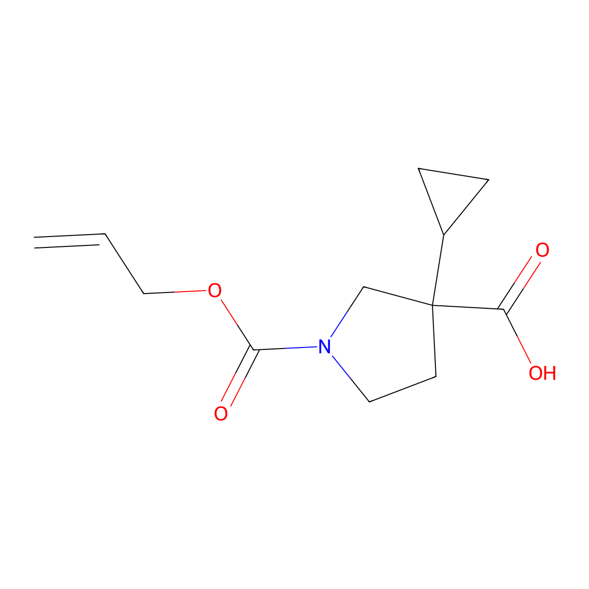 3-Cyclopropyl-1-[(prop-2-en-1-yloxy)carbonyl]pyrrolidine-3-carboxylic acid molecular structure, CAS 2680704-88-3