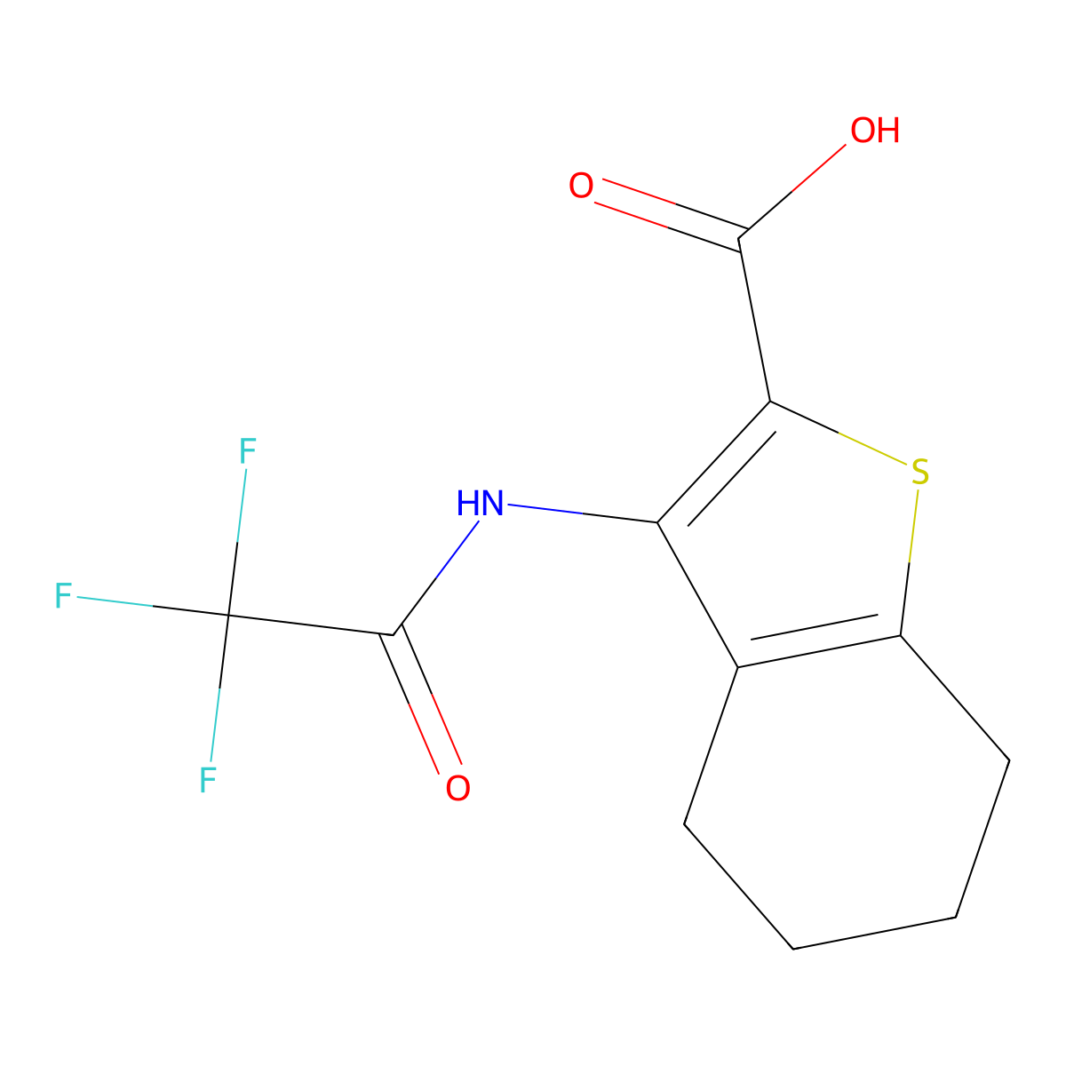 3-(2,2,2-Trifluoroacetamido)-4,5,6,7-tetrahydro-1-benzothiophene-2-carboxylic acid molecular structure, CAS 2680705-17-1