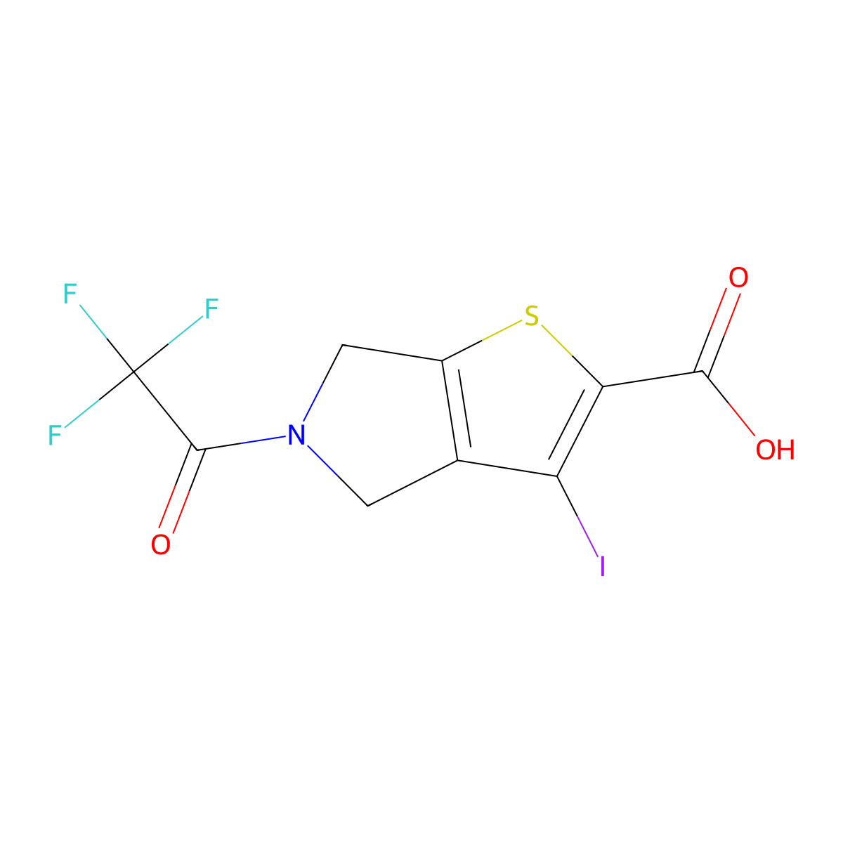 3-iodo-5-(2,2,2-trifluoroacetyl)-4H,5H,6H-thieno[2,3-c]pyrrole-2-carboxylic acid molecular structure, CAS 2680705-27-3