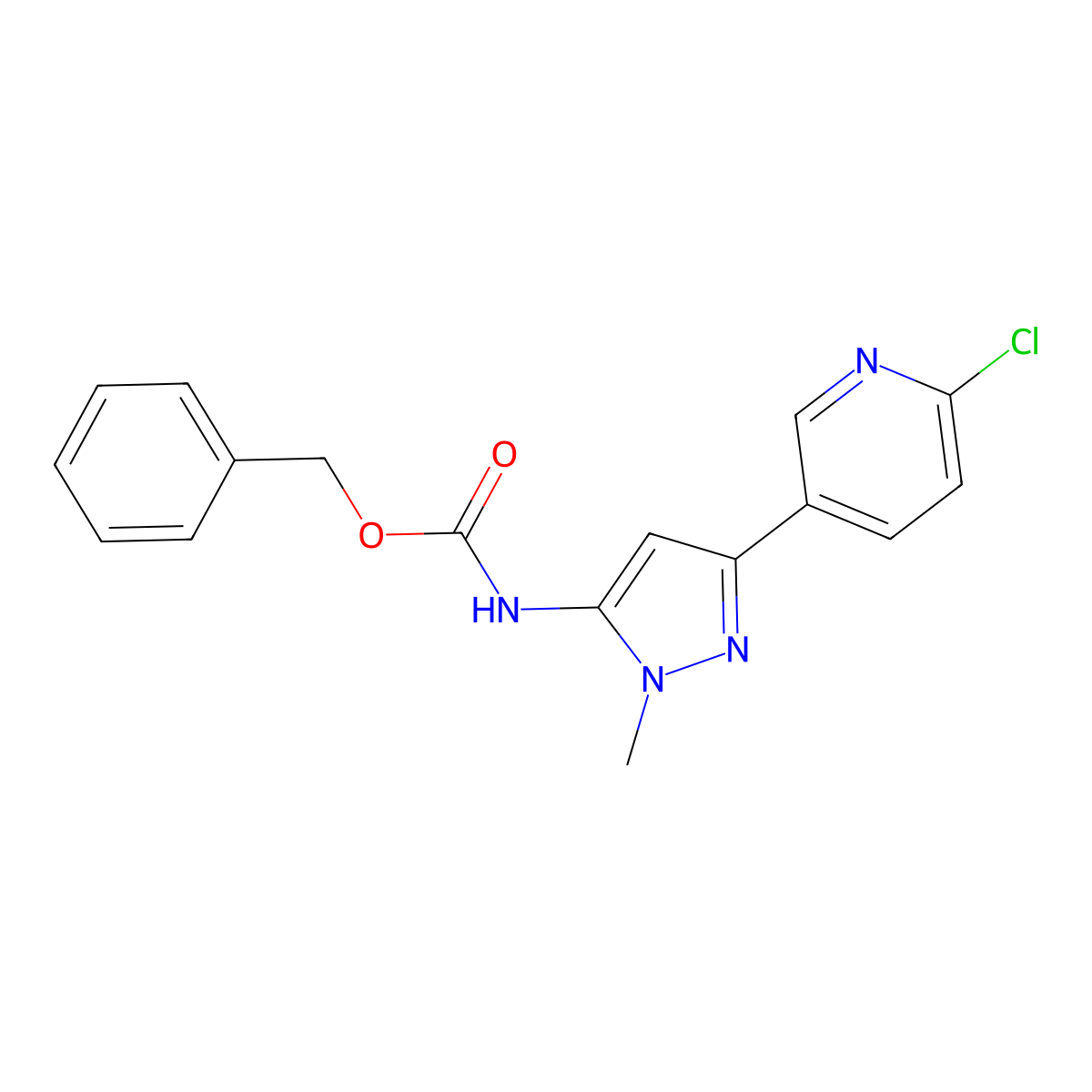 benzyl N-[3-(6-chloropyridin-3-yl)-1-methyl-1H-pyrazol-5-yl]carbamate molecular structure, CAS 2680705-33-1
