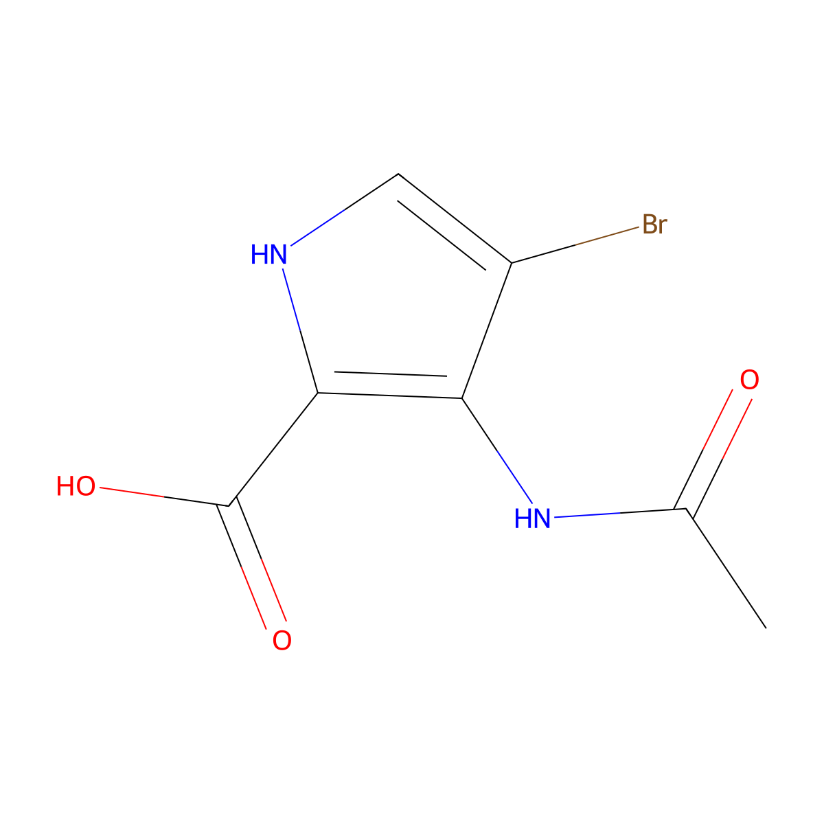 4-bromo-3-acetamido-1H-pyrrole-2-carboxylic acid molecular structure, CAS 2680705-34-2