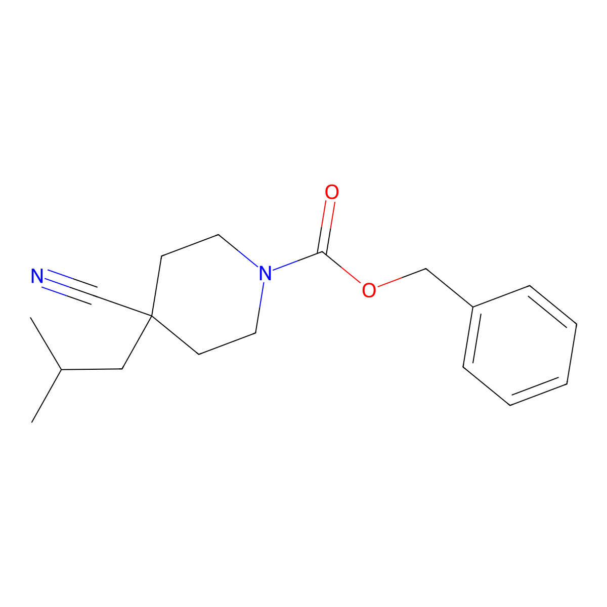Benzyl 4-cyano-4-(2-methylpropyl)piperidine-1-carboxylate molecular structure, CAS 2680705-37-5
