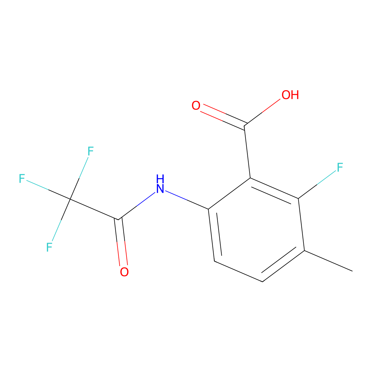 2-Fluoro-3-methyl-6-(2,2,2-trifluoroacetamido)benzoic acid molecular structure, CAS 2680705-50-2