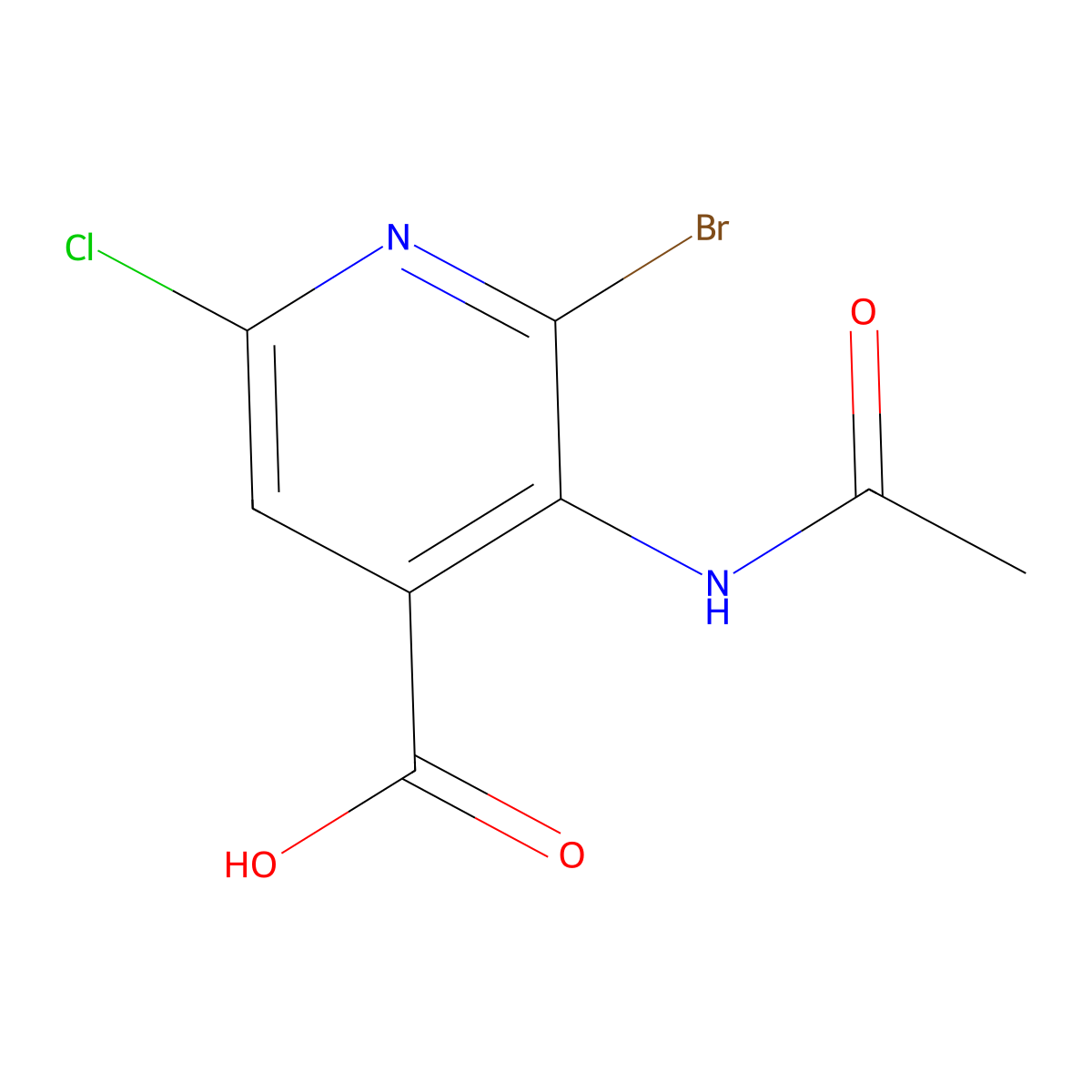 2-Bromo-6-chloro-3-acetamidopyridine-4-carboxylic acid molecular structure, CAS 2680705-53-5