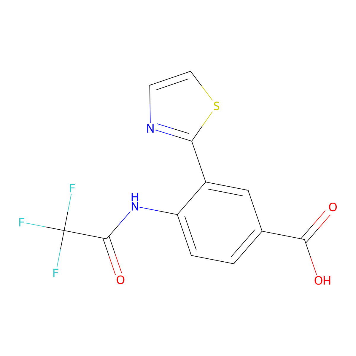 3-(1,3-Thiazol-2-yl)-4-(2,2,2-trifluoroacetamido)benzoic acid molecular structure, CAS 2680705-69-3