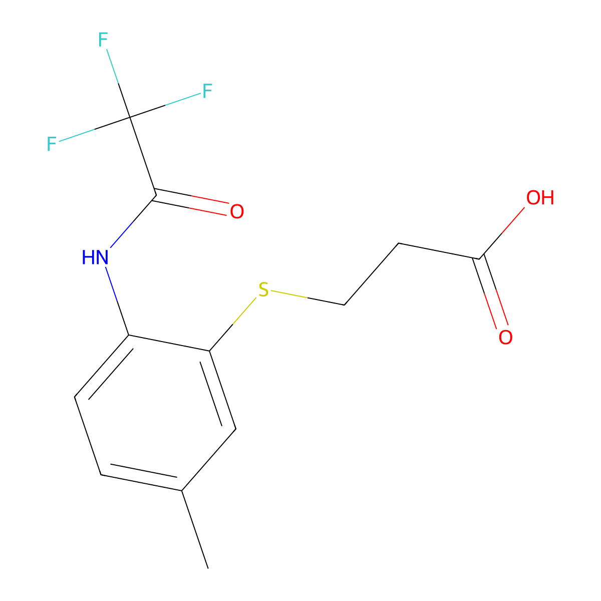 3-{[5-Methyl-2-(2,2,2-trifluoroacetamido)phenyl]sulfanyl}propanoic acid molecular structure, CAS 2680705-79-5