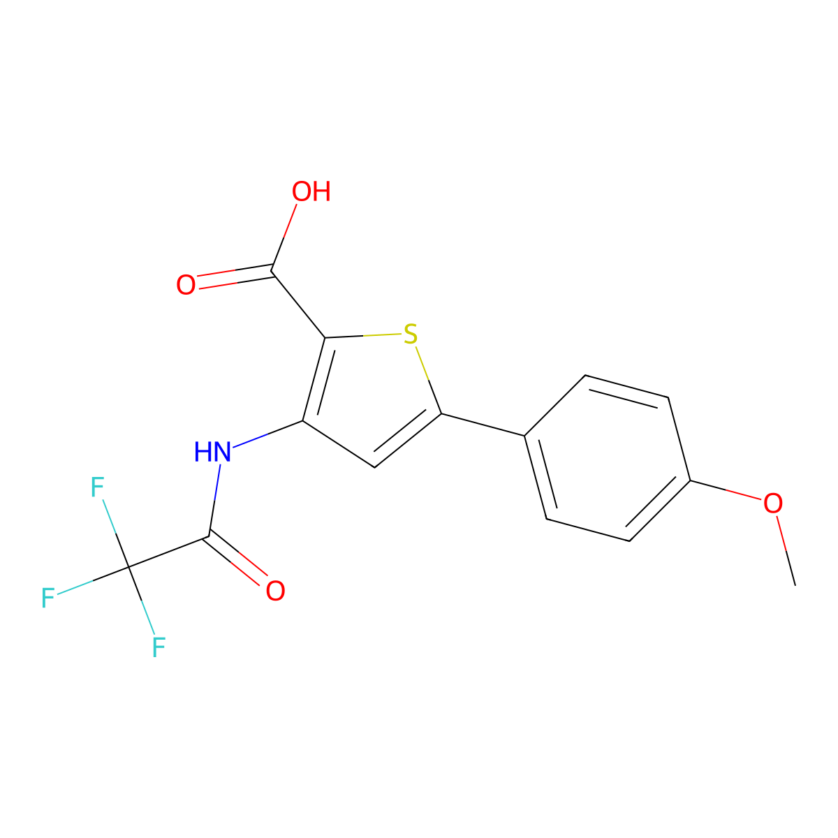 5-(4-Methoxyphenyl)-3-(2,2,2-trifluoroacetamido)thiophene-2-carboxylic acid molecular structure, CAS 2680705-82-0