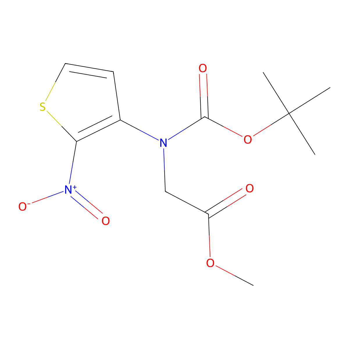 Methyl 2-{[(tert-butoxy)carbonyl](2-nitrothiophen-3-yl)amino}acetate molecular structure, CAS 2680705-92-2