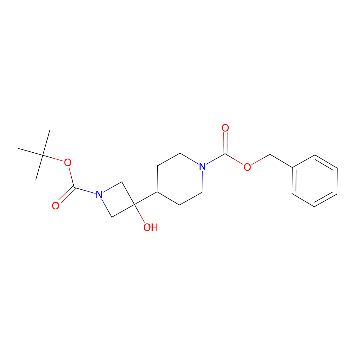 Benzyl 4-{1-[(tert-butoxy)carbonyl]-3-hydroxyazetidin-3-yl}piperidine-1-carboxylate molecular structure, CAS 2680705-97-7