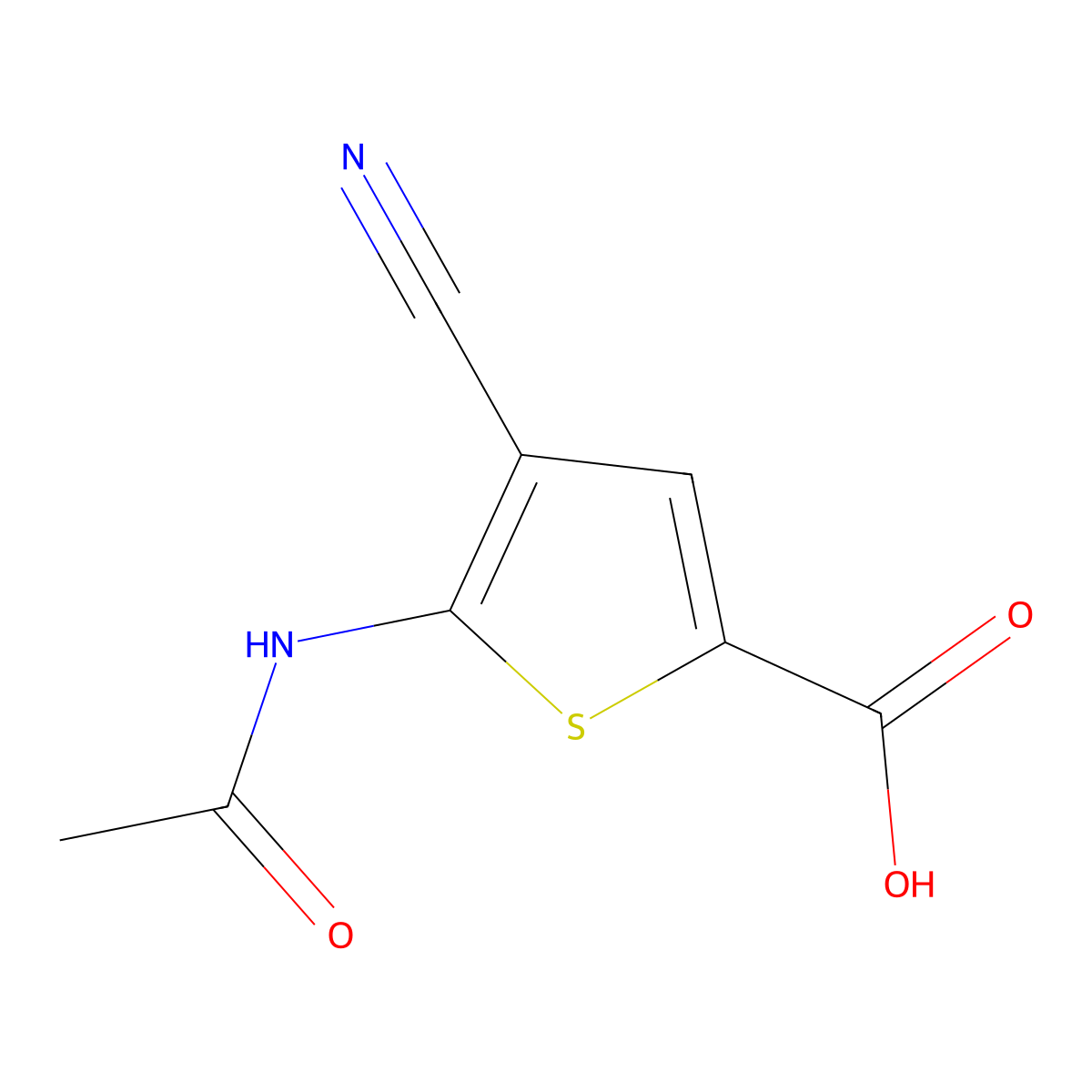 4-Cyano-5-acetamidothiophene-2-carboxylic acid molecular structure, CAS 2680706-01-6
