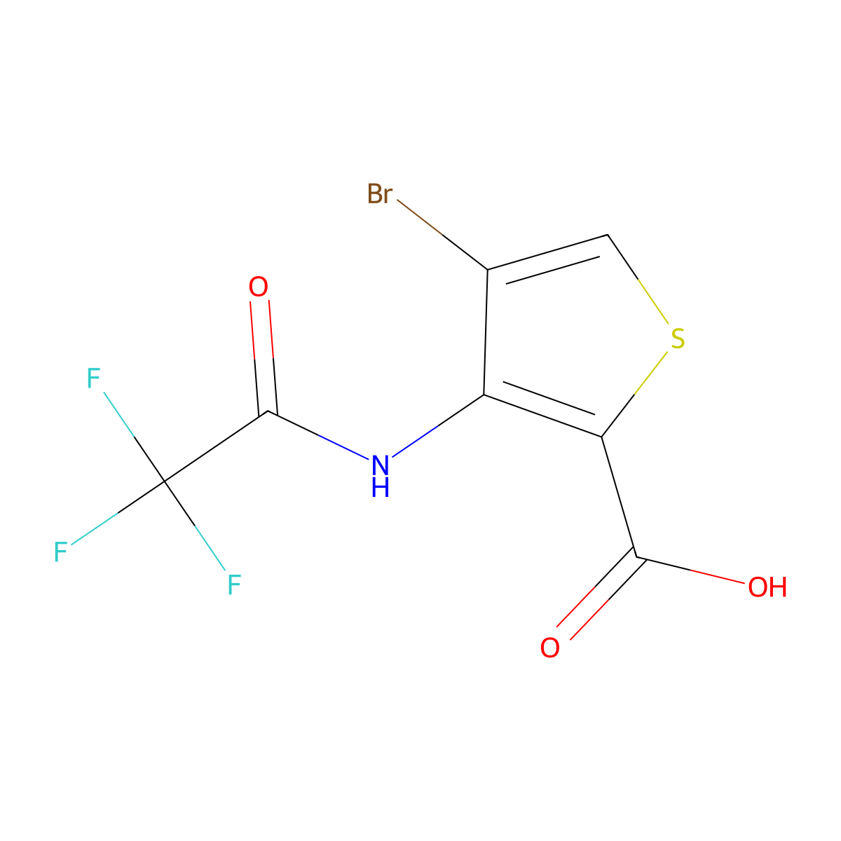 4-Bromo-3-(2,2,2-trifluoroacetamido)thiophene-2-carboxylic acid molecular structure, CAS 2680706-10-7