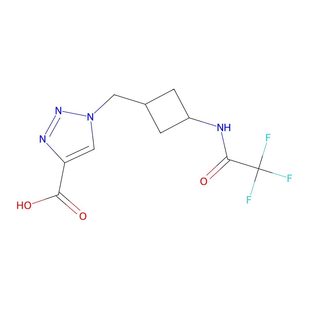 1-{[3-(2,2,2-trifluoroacetamido)cyclobutyl]methyl}-1H-1,2,3-triazole-4-carboxylic acid molecular structure, CAS 2680706-11-8