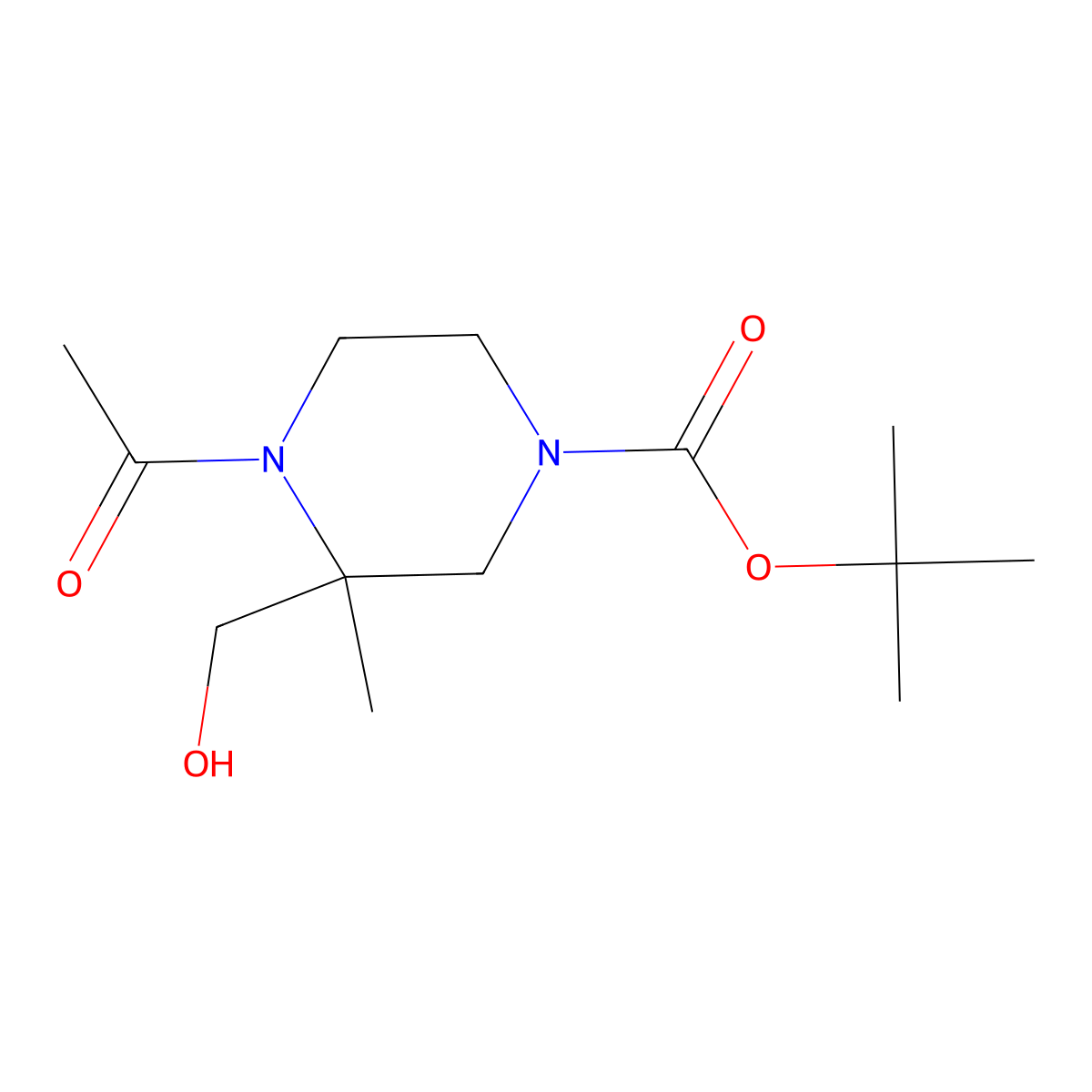 Tert-butyl 4-acetyl-3-(hydroxymethyl)-3-methylpiperazine-1-carboxylate molecular structure, CAS 2680706-14-1