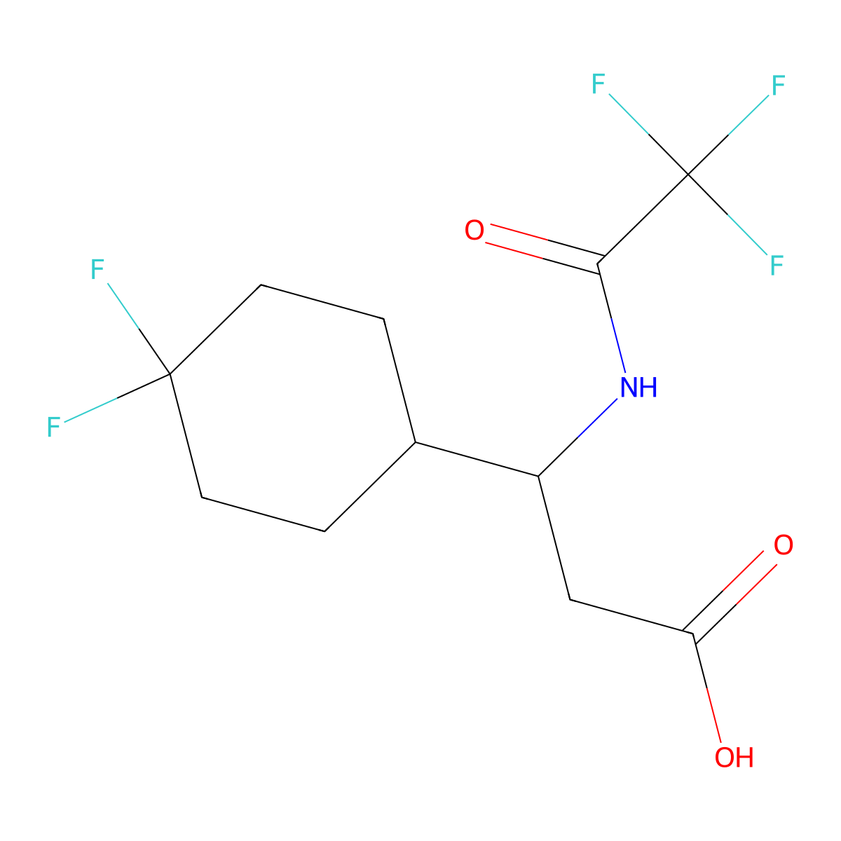 3-(4,4-Difluorocyclohexyl)-3-(2,2,2-trifluoroacetamido)propanoic acid molecular structure, CAS 2680706-16-3