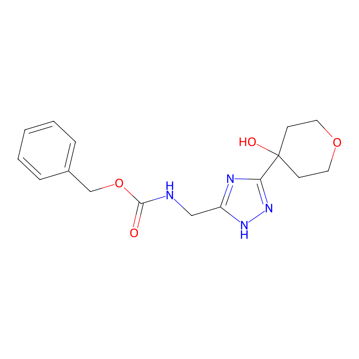 benzyl N-{[3-(4-hydroxyoxan-4-yl)-1H-1,2,4-triazol-5-yl]methyl}carbamate molecular structure, CAS 2680706-36-7