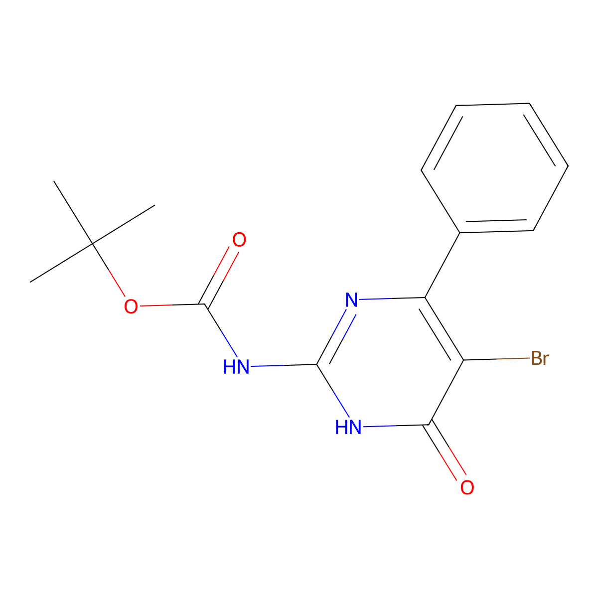 tert-butyl N-(5-bromo-6-oxo-4-phenyl-1,6-dihydropyrimidin-2-yl)carbamate molecular structure, CAS 2680706-58-3