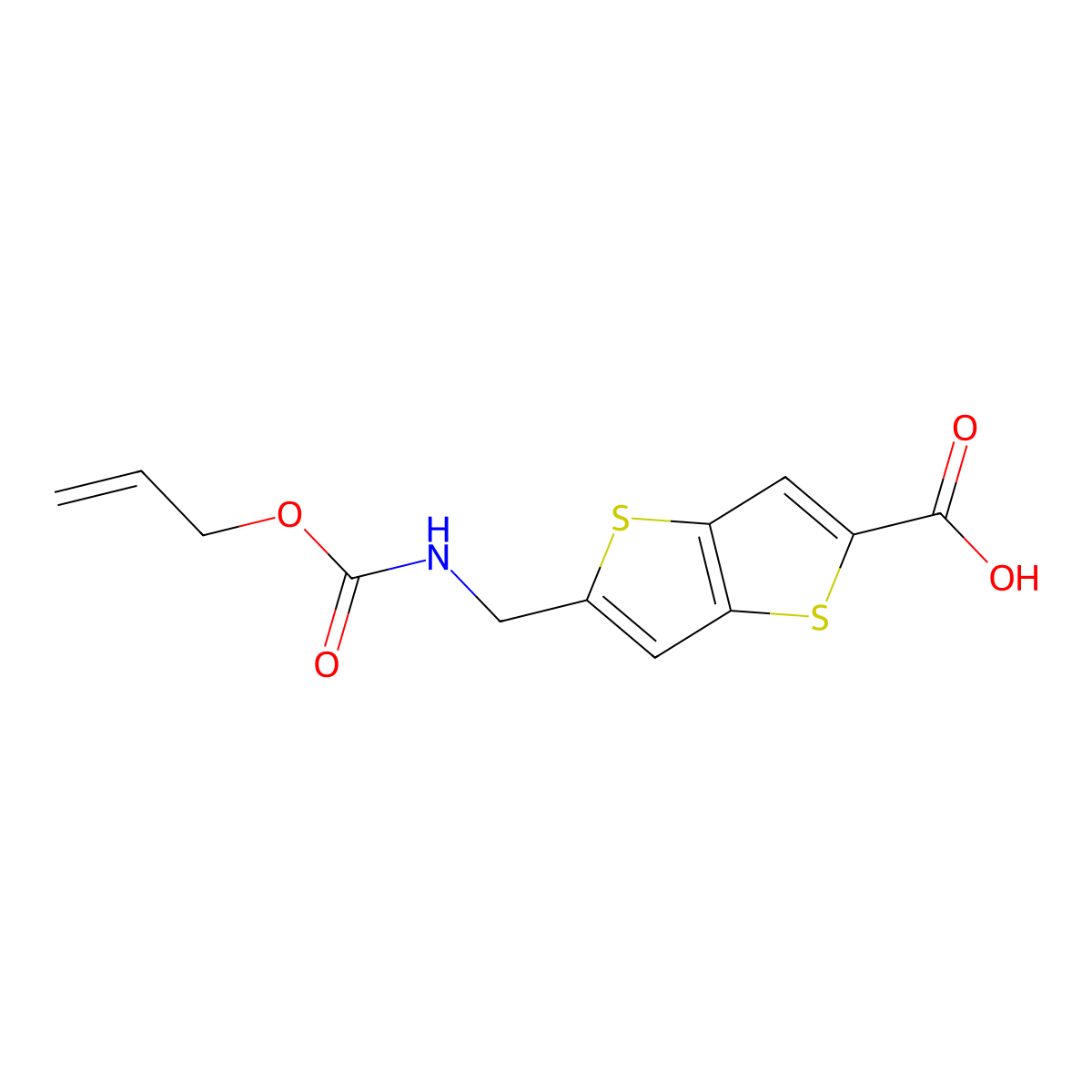 5-({[(Prop-2-en-1-yloxy)carbonyl]amino}methyl)thieno[3,2-b]thiophene-2-carboxylic acid molecular structure, CAS 2680706-61-8
