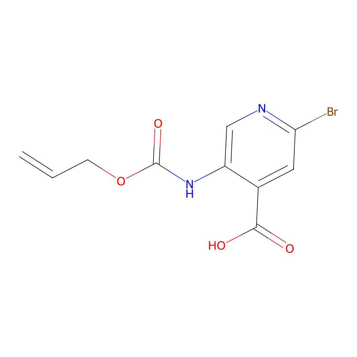2-Bromo-5-{[(prop-2-en-1-yloxy)carbonyl]amino}pyridine-4-carboxylic acid molecular structure, CAS 2680706-86-7
